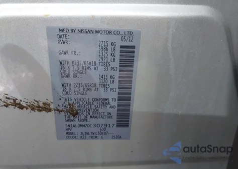2013 Infiniti Jx35 from USA, damaged, VIN 5N1AL0MM7DC307917